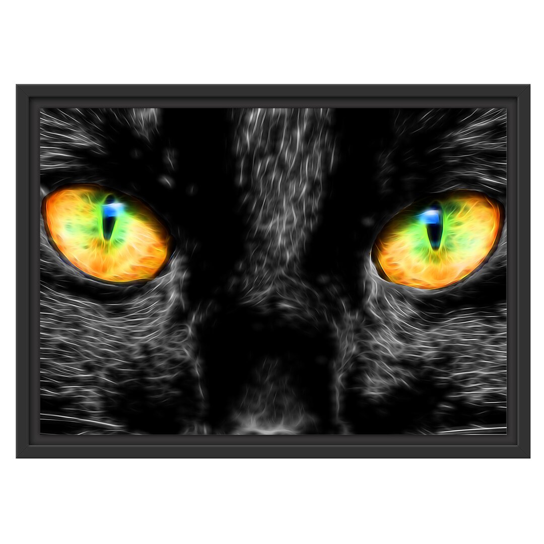 Gerahmtes Wandbild schwarze Katze mit magischen Augen