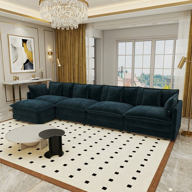 Canapé modulaire modulaire pour salon Hibbell, Chenille bleu