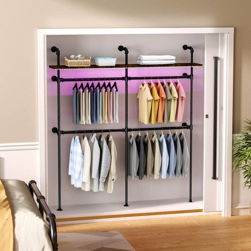 Support à tuyaux industriel robuste avec lumières à DEL pour rangement chic pour garde-robe et garde-robe