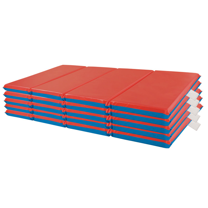 Tapis de repos pliable ECR4Kids Premium, 4 sections, 2 po, bleu / rouge, paquet de 5