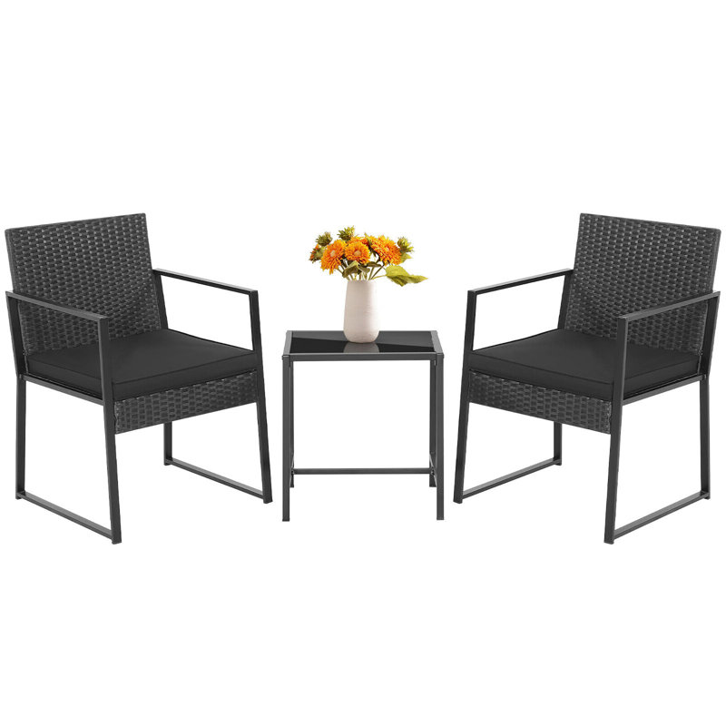 Marylea 2 - Person Patio Conversation Set with Cushions, Black