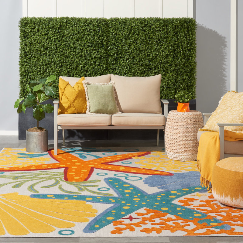 Tapis intérieur / extérieur tissé à la machine avec envers antidérapant A Advik, Rectangle 7 pi 10 po x 10 pi 6 po