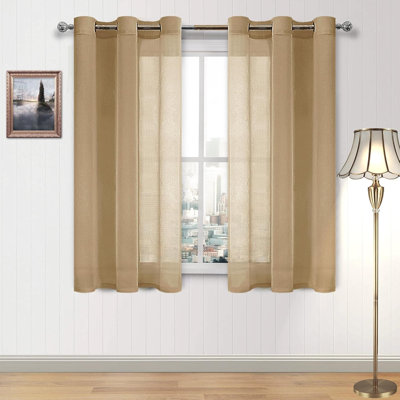 2 Panels  Sheer Curtains for Living Room Linen Look Voile Drapes Grommet Window Curtain Panel