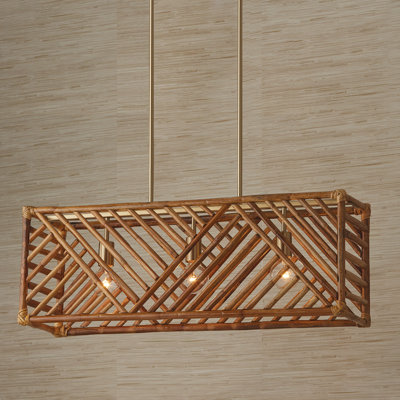 Luminaire suspendu linéaire à 3 lumières pour îlot de cuisine avec détails en bois Dujuan
