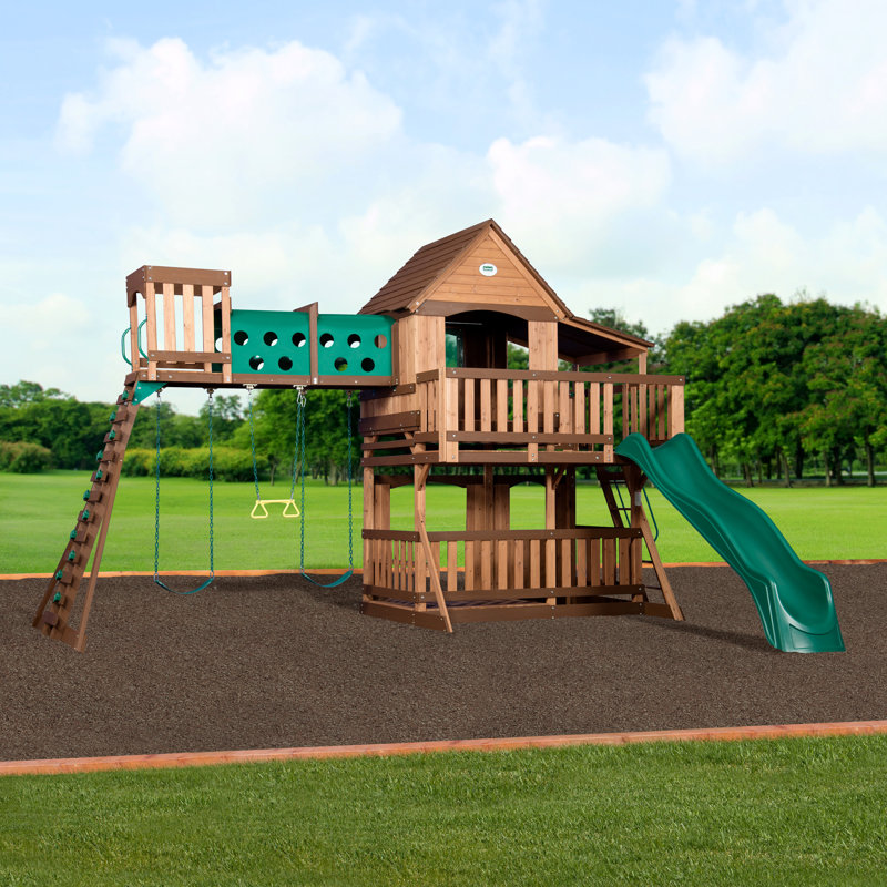 Woodridge Elite Cedar Swing Set with Green Slide and Sandbox