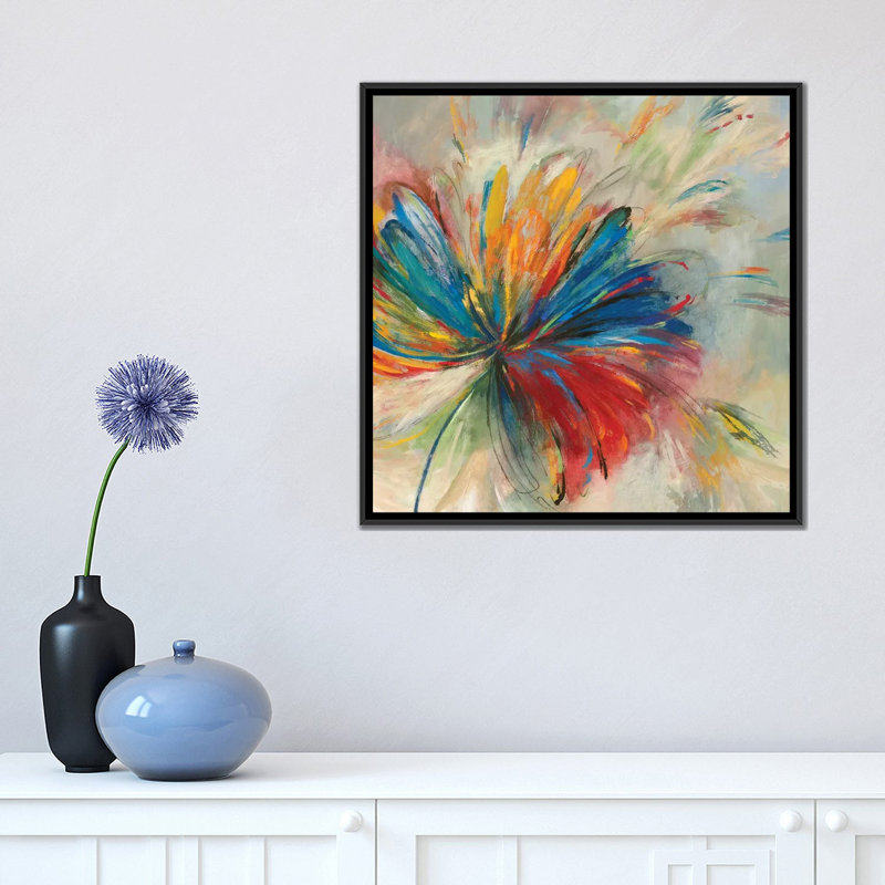 « passion fleur », reproduction d’impression sur toile, H 18 po x l 18 po x P 1,5 po, Toile avec cadre noir, Pas de tapis