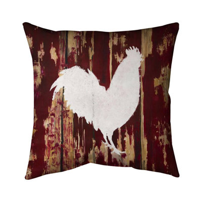 Rooster Silhouette White Pillow - Farm Animal – Outdoor Throw Pillow with Insert, Weather-Resistant