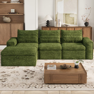 Canapé modulaire 106,7 po à assise profonde, canapé-lit modulaire en forme de L pour le salon, canapé moderne à 3 places sans os avec repose-pieds mobile, housse amovible, aucun assemblage requis