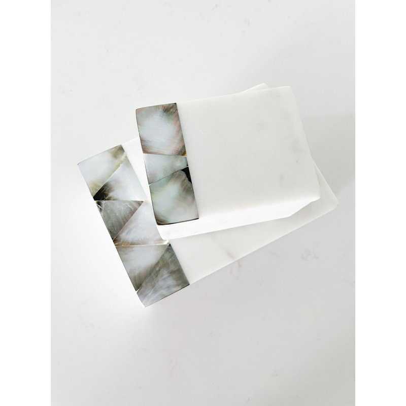 Iridescent Grey Mother of Pearl on White Marble Decorative Box