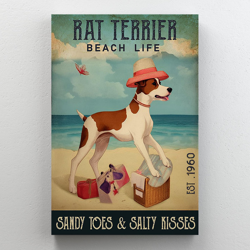 Rat Terrier Beach Life - 1 pièce, reproduction d'art graphique sur toile tendue, H 20 po x l 16 po x P 1,25 po