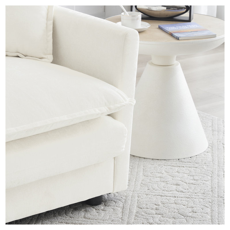 Ensemble de salon en chenille blanc 2 pièces, causeuse et fauteuil d'appoint 1 + 2 places