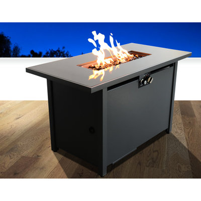 Table de foyer d'extérieur 25 po H x 42 po en acier, noir, 50000Btu, chaleur, allumage par bouton-poussoir, réservoir de carburant caché pour la table en acier noir, l, surface, réservoir de gaz dissimulé