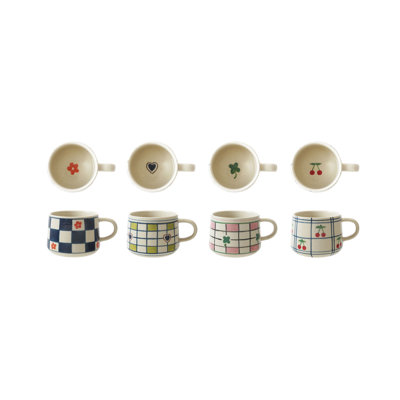 Hand-Painted Stoneware Mug Set With Patterns