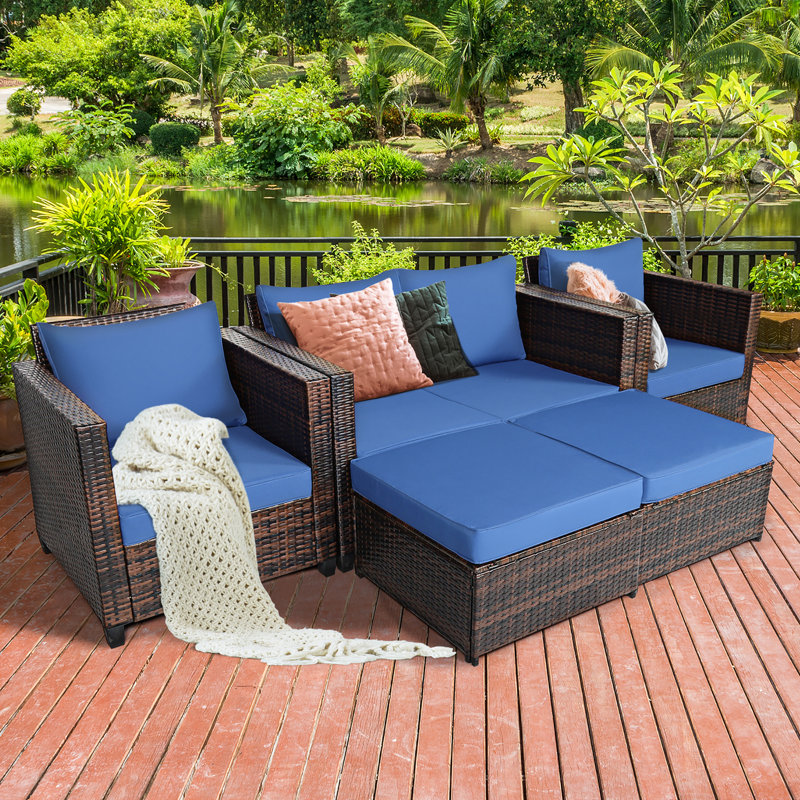 6 - Person Patio Conversation Set with Cushions, Navy