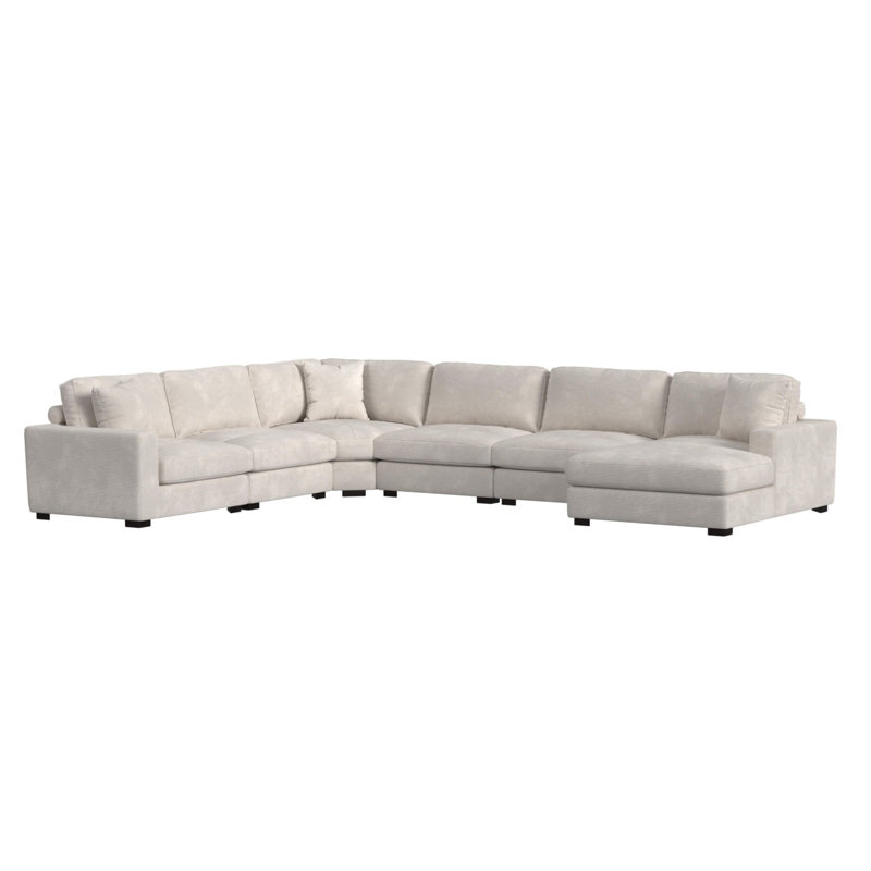 Modular 6PC Sectional Set, Steno Beige Polyester, Right Hand Facing