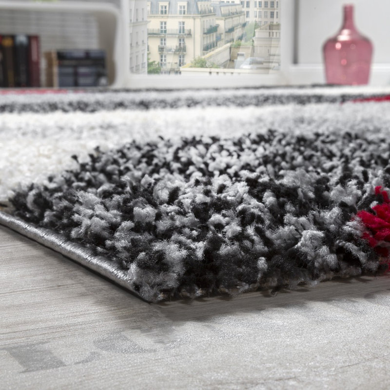 Averi Shaggy Grey/Red/Black Rug, Runner 70 x 250cm