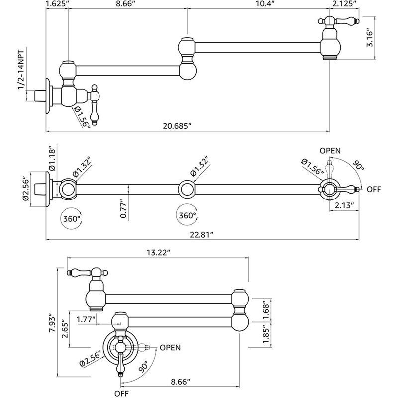 Robinet de robinet de robinet en laiton doré avec support mural pour une fonction optimale, contrôle de débit d'eau précis à deux poignées, mécanisme de préservation de la surface de corrosion, aérateur serein et non perturbateur
