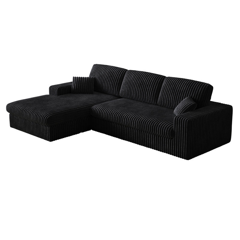 Siège en velours côtelé 114,5 pi avec fonction inclinable et siège réversible de 114,5 pi, configuration 2 en 1, configuration en forme de L, coussin confortable à trois cols, deux coussins décoratifs, éponge modulaire à rebond lent