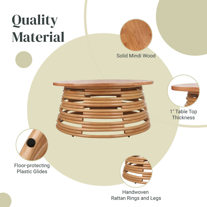 Zeke Rattan Round Coffee Or Side Table, Honey, Honey