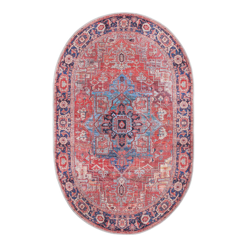 Tapis oriental rouille / bleu Haigh, Ovale 4 pi 1 po x 6 pi 1 po