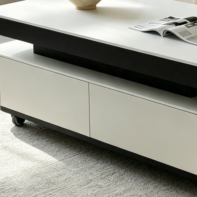 Table basse élégante avec tiroir de rangement en bois, H 18,5 po x l 47,24 po x P 23,62 po, Blanc / noir / crème