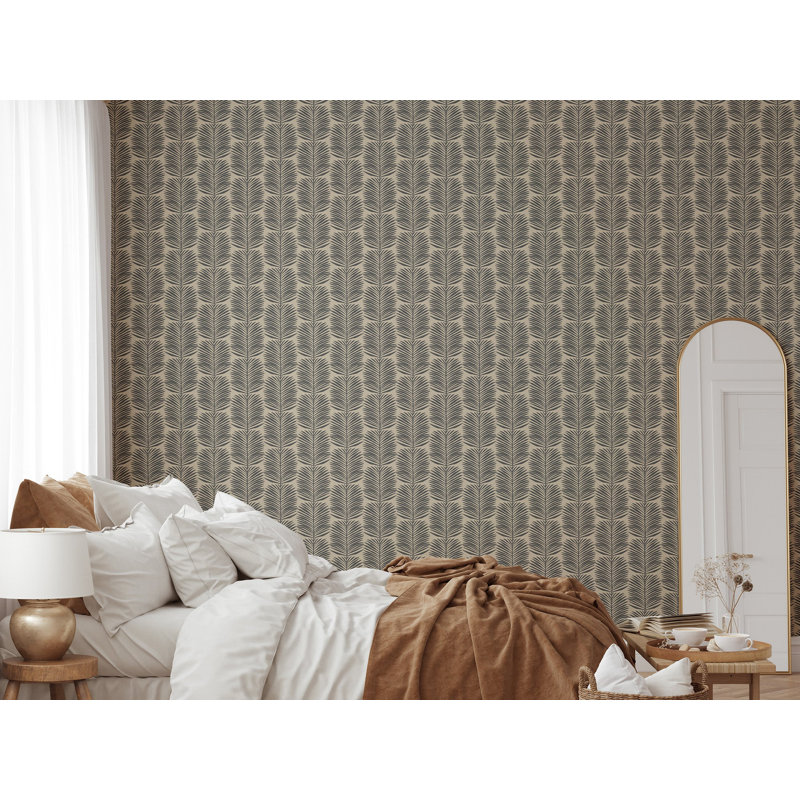 Organic Betty Palms 10' L x 24" W Wallpaper Roll, Non-pasted, Camel