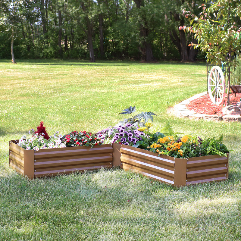 Lit de jardin surélevé en acier galvanisé en forme de L Katherynn - 59,5 po x 59,5 po x 11,75 po, brun, Brun