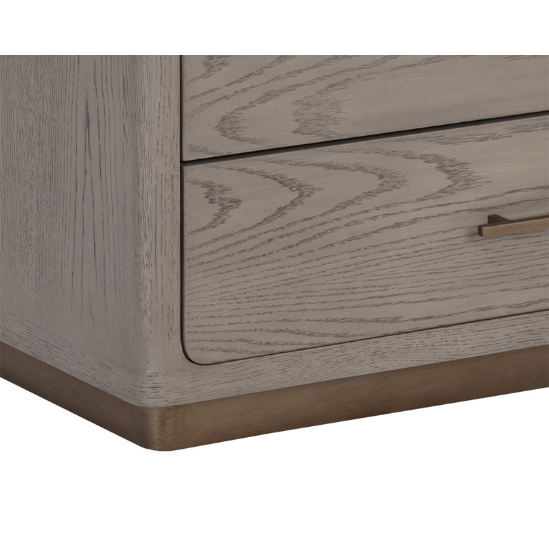 Gray Oak Veneer Nightstand with Brass Hardware