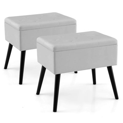 Repose-pieds 2 pièces en velours avec tabouret avec rangement et pieds en bois massif