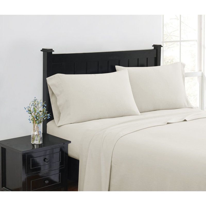 Draps en flanelle unie London Fog, Ensemble de draps pour lit double + un drap-housse, Ivoire, Couleur unie