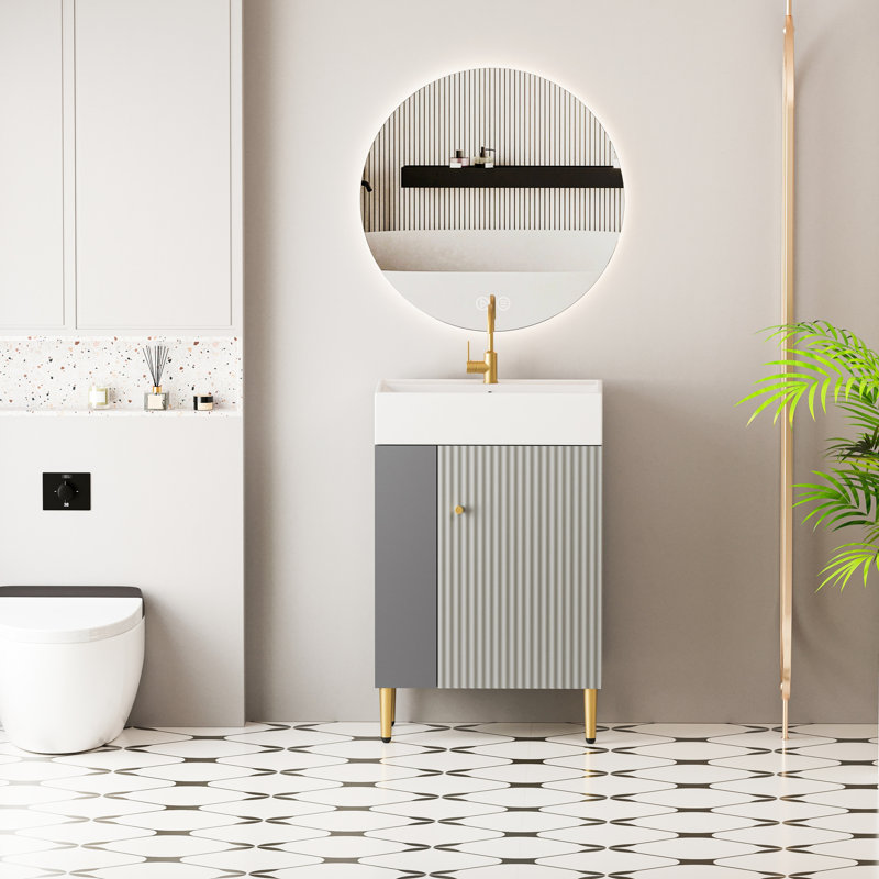Meuble-lavabo moderne avec lavabo et rangement en céramique 21,6 po 24Vb06-21Mgl, meubles de porte et espace de rangement ouvert organisé