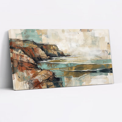 Rouille et sarcelle, art abstrait sur toile de paysage de falaise côtière