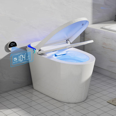 Smart Toilet With Auto Open/Close Lid, Foam Shield & Foot Sensor, One Piece Toilet With Elongated Heated Seat, Night Light & LED Display