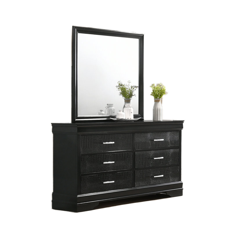 Commode double 6 tiroirs avec miroir Wetherby, Noir