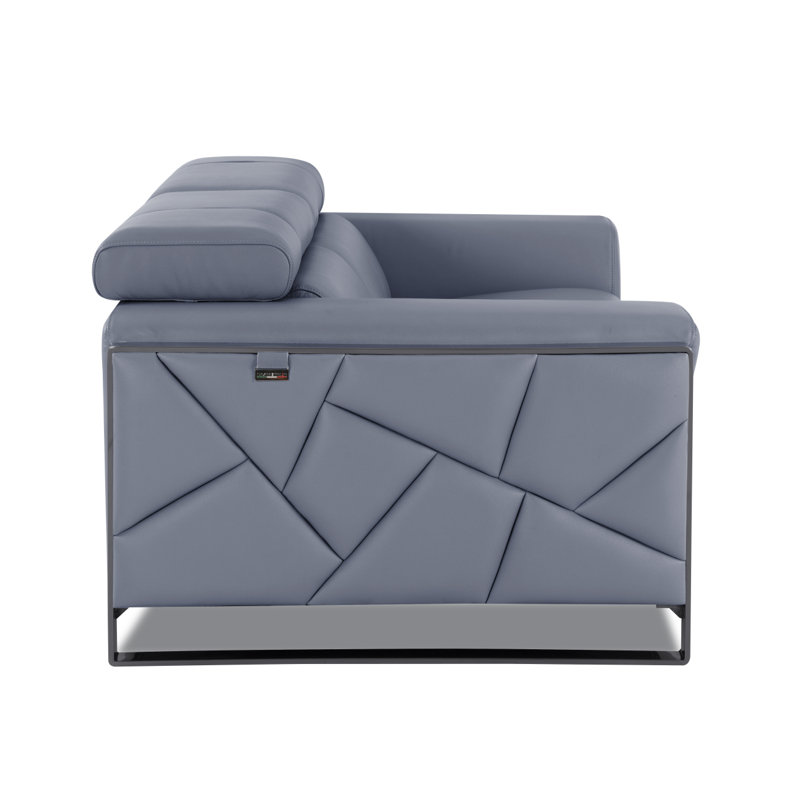 Fauteuil de coin en cuir Tyrena, Gris, Cuir bleu clair Tyrena