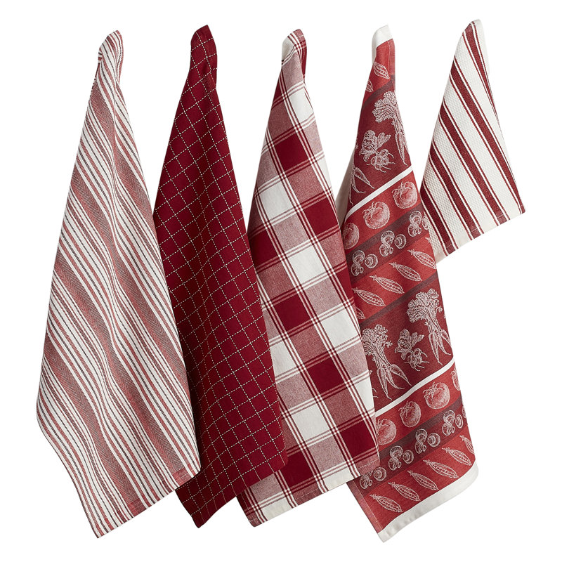 Cotton Jacquard Kitchen Towel Linen Set, Red