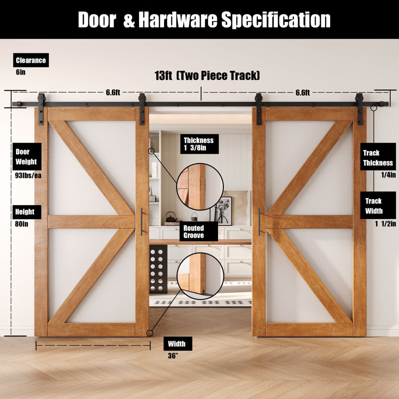Portes de grange non assemblées et finies en verre avec motif à flèche 36 po x 80 po Homacer Early American, 36 po x 80 po