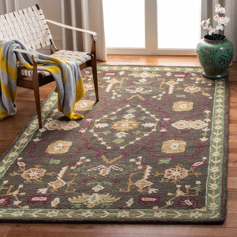Baumgartner Hand Tufted Wool Floral Rug, Rectangle 5' x 8'