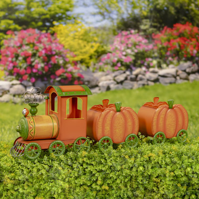 39.5in. Long Iron Pumpkin Train with Two Carts Decoration - Pumpkin Express