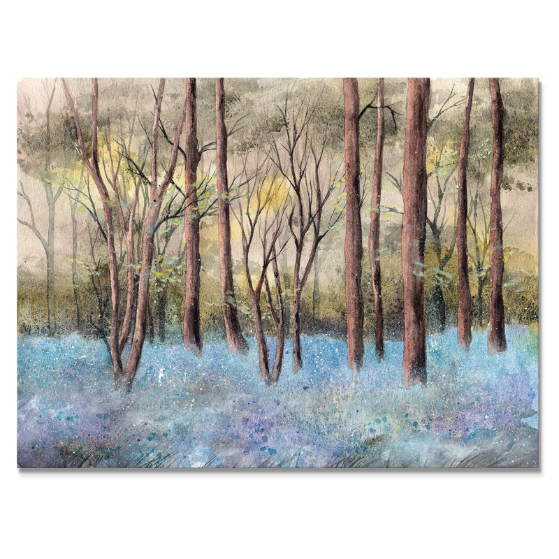 Forêt verte avec de grands arbres et une clairière Bluebell - peinture sur toile, H 30 po x l 40 po, Toile tendue