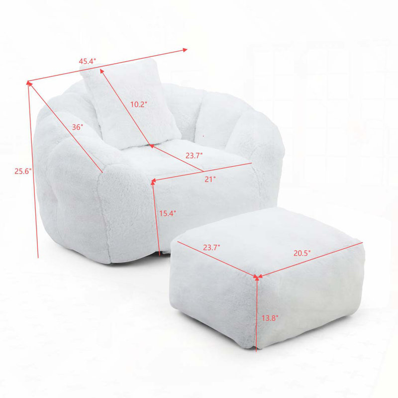 Fauteuil à billes en fausse fourrure, Fausse fourrure blanche