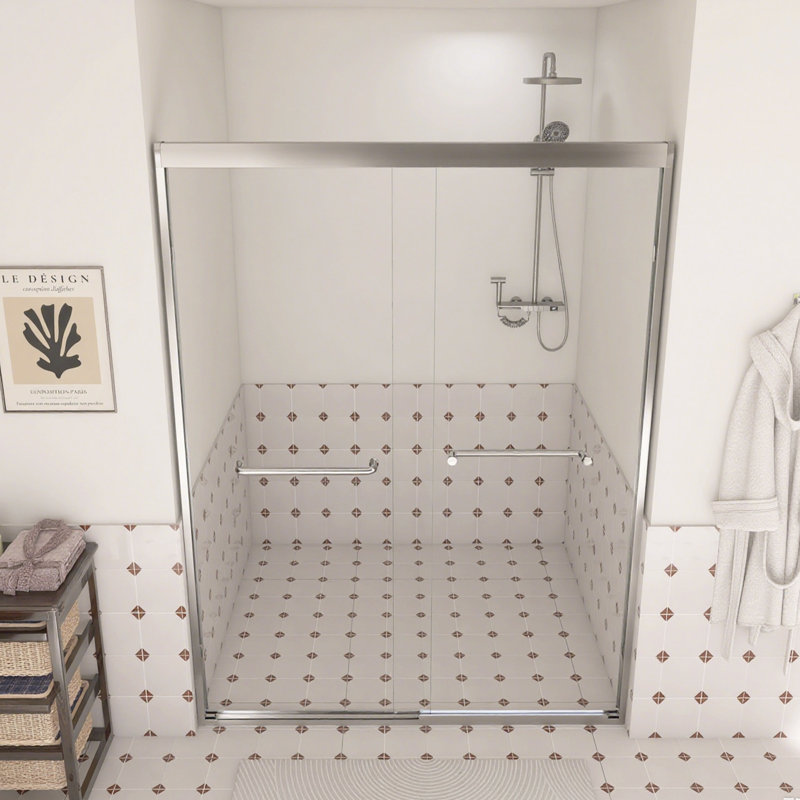 50"-54"Aluminum Frame Double Sliding Shower Door, Brushed Nickel