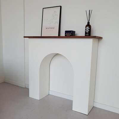 White + Walnut Solid Wood Freestanding Fireplace