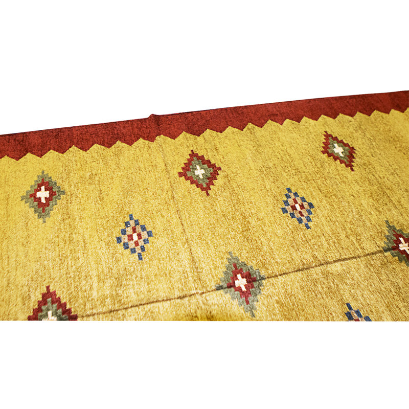 Hand Knotted Cotton Area Rug in Gold And Red
