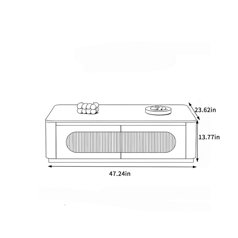Table basse de style crème avec coins arrondis, H 13,77 po x L 47,24 po x l 23,62 po
