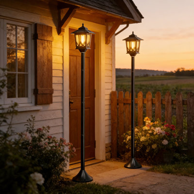 63" Vintage Solar Lamp Post With 4 High-Efficiency Panels, Auto Dusk To Dawn, IP44 Waterproof - Decorative Post Light For Garden, Patio & DIY Landscape Art