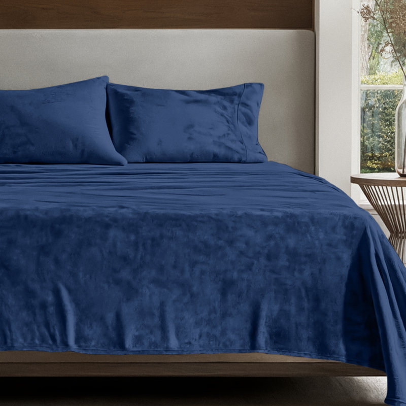 Microplush Sheet Set, Dark Blue, Full/Double Sheet Set+1 Fitted Sheet+2 Pillowcases