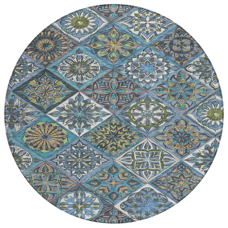 Machine Washable Indoor/Outdoor Layton ACN2256 Panels Rug, Round 8'