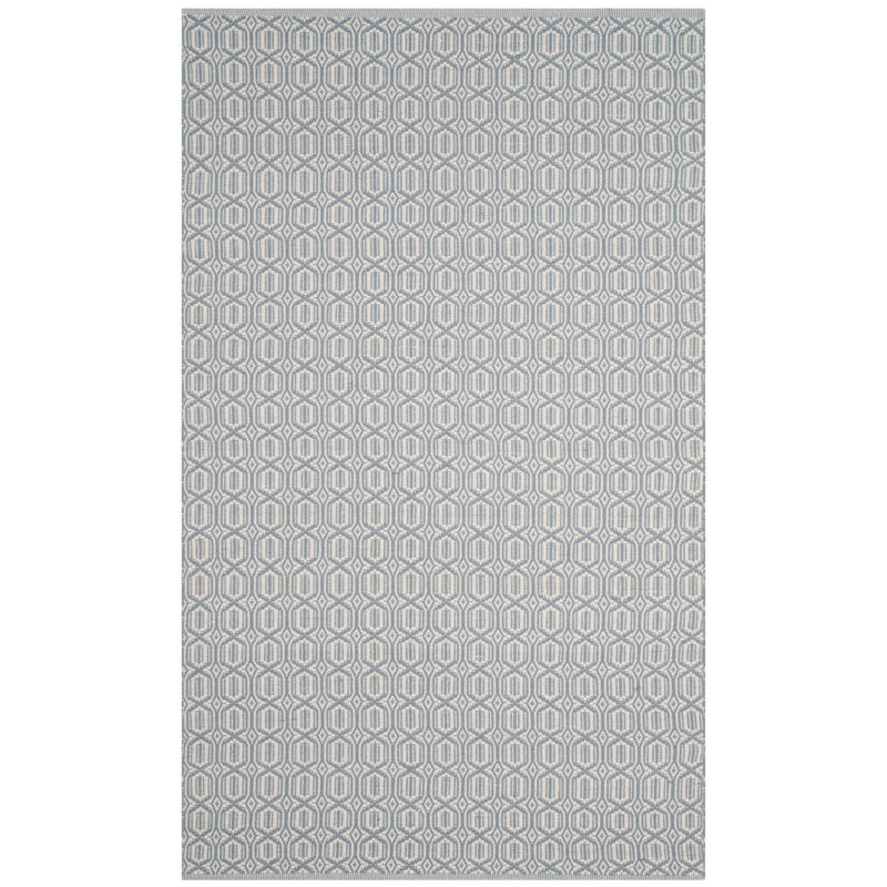 Jodi Geometric Handmade Flatweave Cotton Ivory/Blue Area Rug, Rectangle 5' x 8'