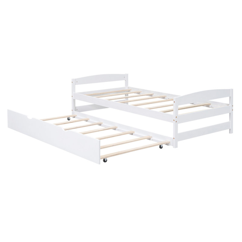 Lit plateforme simple avec lit gigogne simple, blanc